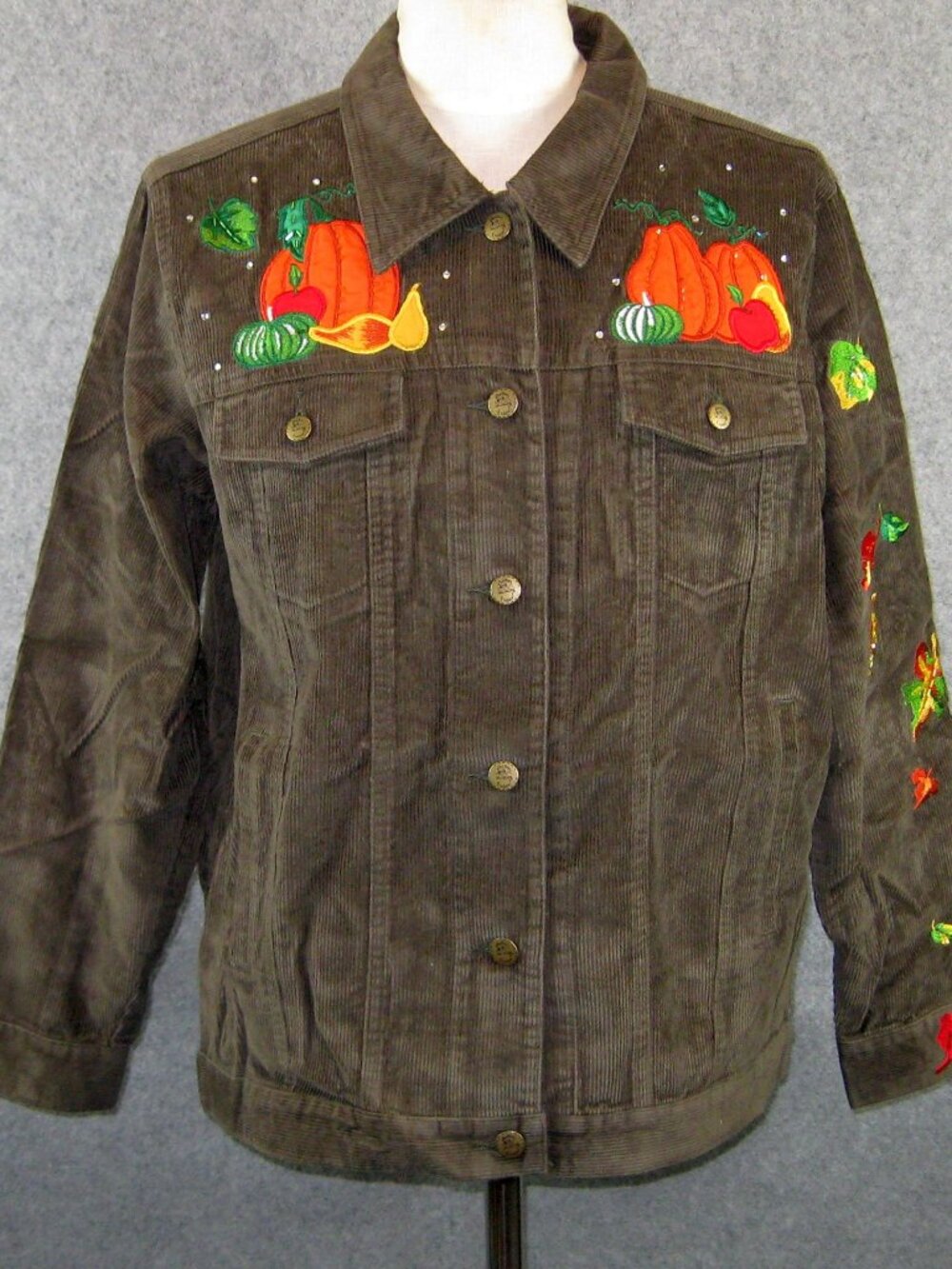 Quacker Factory Fall Pumpkin Harvest Corduroy Jacket M Brown